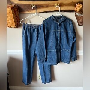 Vtg Y2K Erika Denim Chore Coat Jacket and Pants Set Model Off Duty Loungewear S